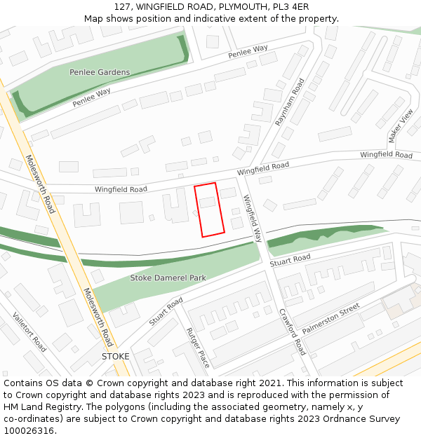 127, WINGFIELD ROAD, PLYMOUTH, PL3 4ER: Location map and indicative extent of plot