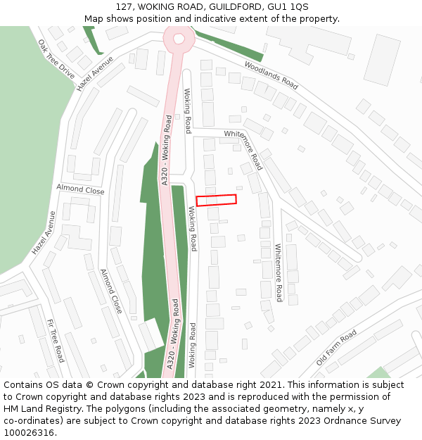 127, WOKING ROAD, GUILDFORD, GU1 1QS: Location map and indicative extent of plot