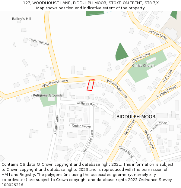 127, WOODHOUSE LANE, BIDDULPH MOOR, STOKE-ON-TRENT, ST8 7JX: Location map and indicative extent of plot