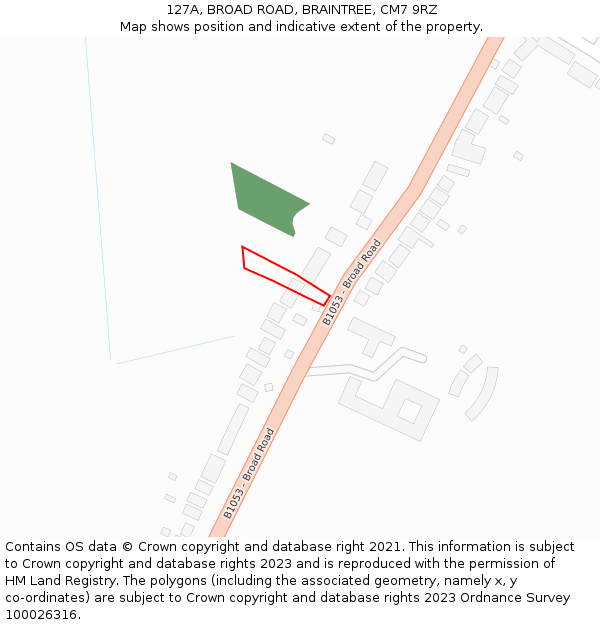 127A, BROAD ROAD, BRAINTREE, CM7 9RZ: Location map and indicative extent of plot