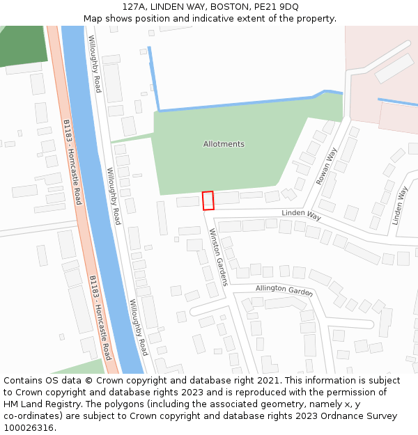 127A, LINDEN WAY, BOSTON, PE21 9DQ: Location map and indicative extent of plot