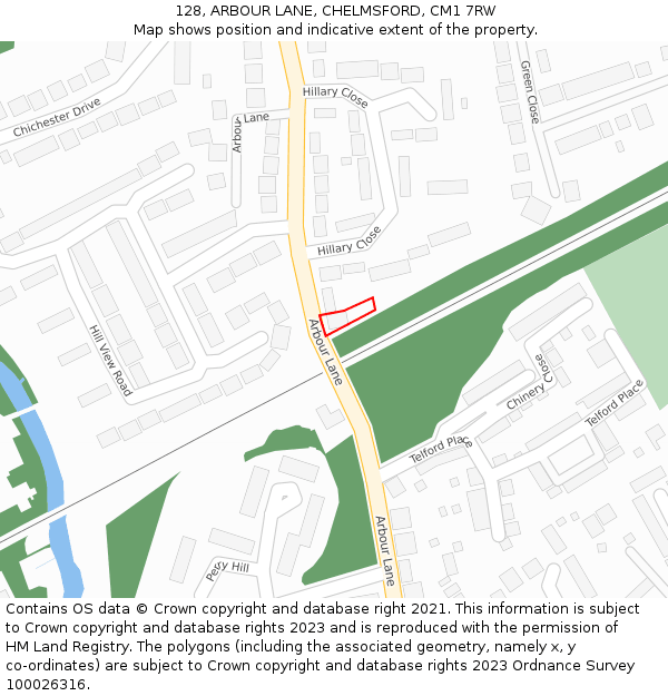 128, ARBOUR LANE, CHELMSFORD, CM1 7RW: Location map and indicative extent of plot