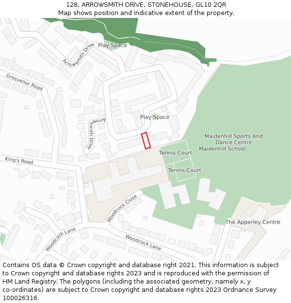 128, ARROWSMITH DRIVE, STONEHOUSE, GL10 2QR: Location map and indicative extent of plot