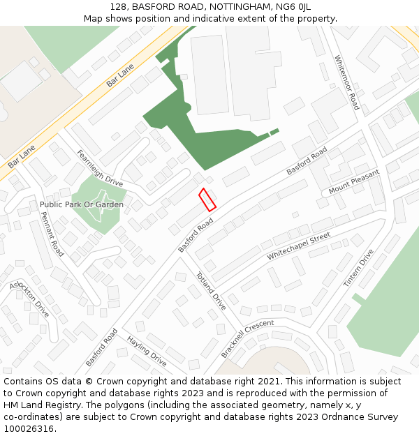 128, BASFORD ROAD, NOTTINGHAM, NG6 0JL: Location map and indicative extent of plot
