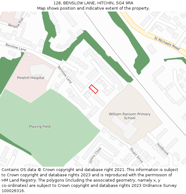 128, BENSLOW LANE, HITCHIN, SG4 9RA: Location map and indicative extent of plot