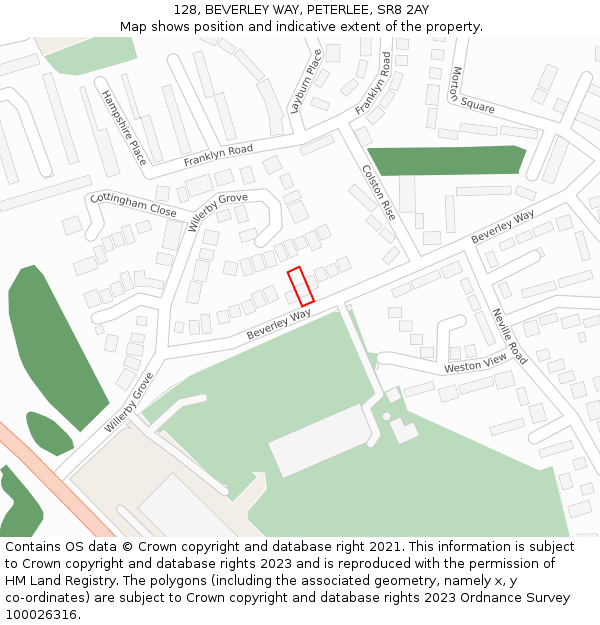 128, BEVERLEY WAY, PETERLEE, SR8 2AY: Location map and indicative extent of plot