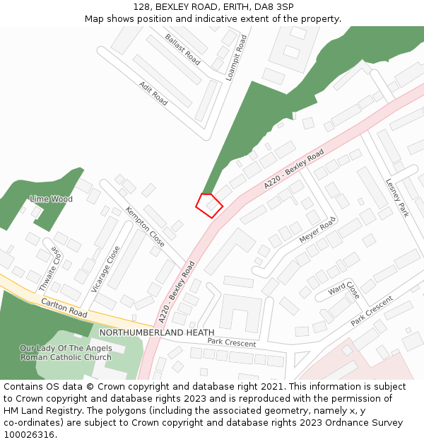 128, BEXLEY ROAD, ERITH, DA8 3SP: Location map and indicative extent of plot