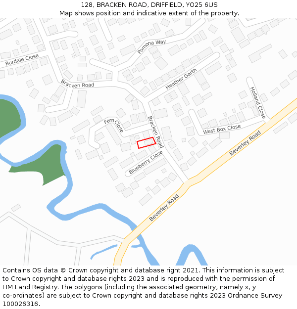 128, BRACKEN ROAD, DRIFFIELD, YO25 6US: Location map and indicative extent of plot