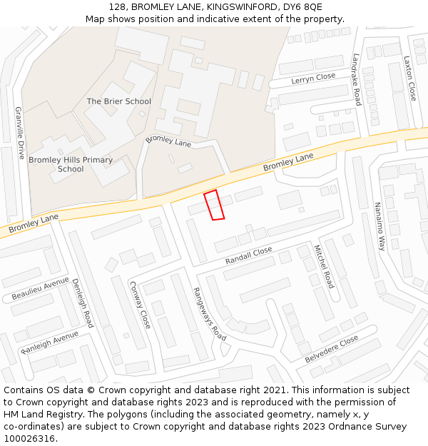 128, BROMLEY LANE, KINGSWINFORD, DY6 8QE: Location map and indicative extent of plot