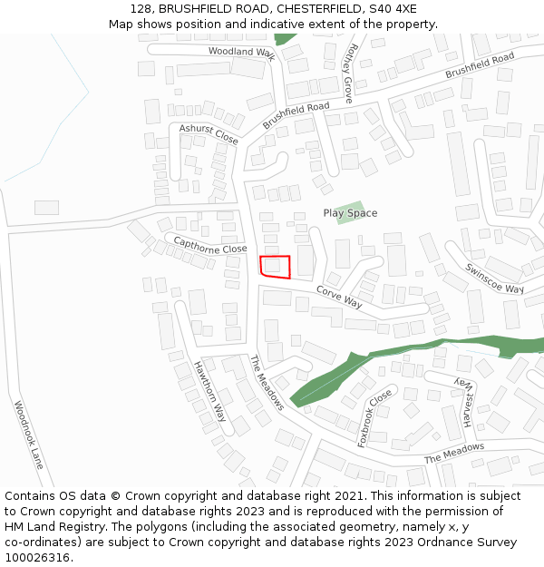 128, BRUSHFIELD ROAD, CHESTERFIELD, S40 4XE: Location map and indicative extent of plot