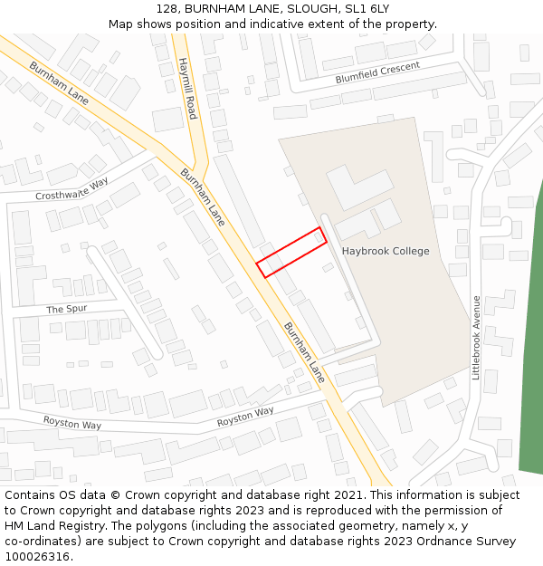 128, BURNHAM LANE, SLOUGH, SL1 6LY: Location map and indicative extent of plot