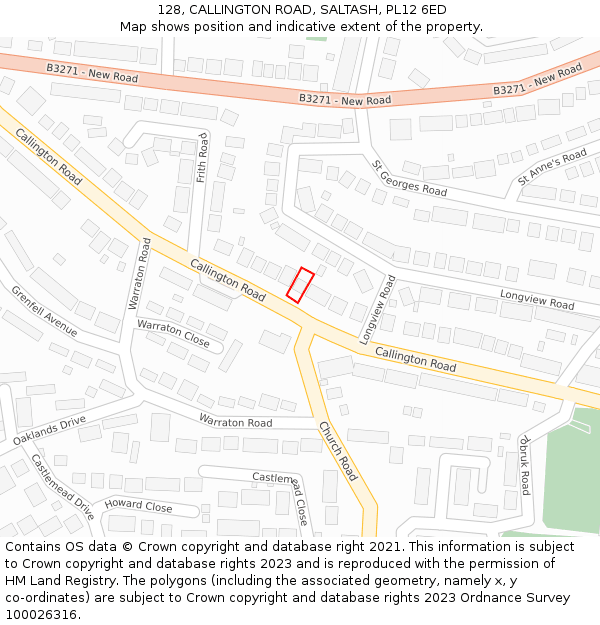 128, CALLINGTON ROAD, SALTASH, PL12 6ED: Location map and indicative extent of plot