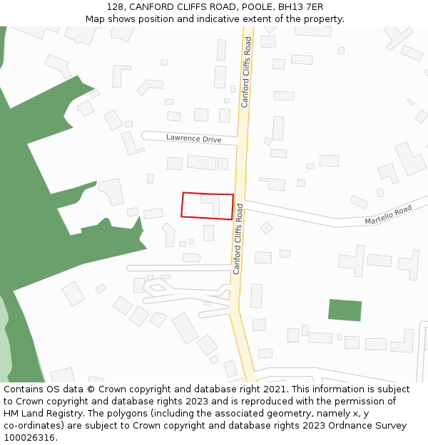 128, CANFORD CLIFFS ROAD, POOLE, BH13 7ER: Location map and indicative extent of plot