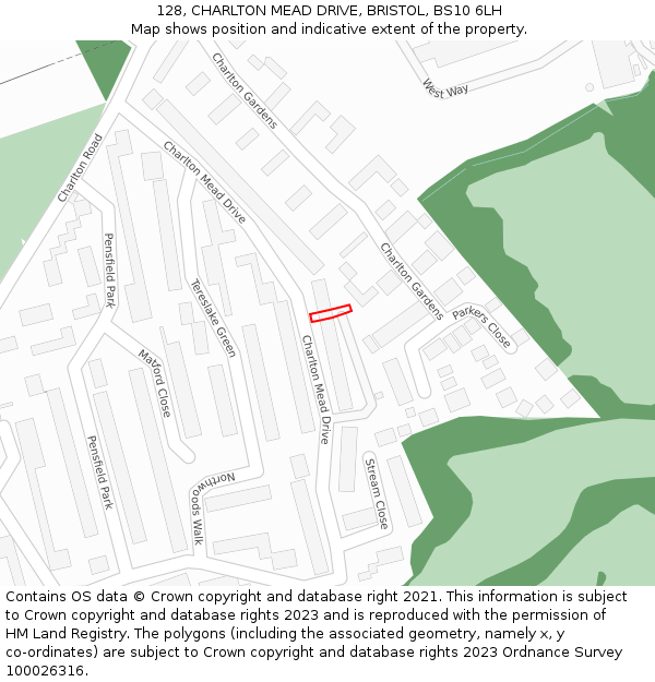 128, CHARLTON MEAD DRIVE, BRISTOL, BS10 6LH: Location map and indicative extent of plot