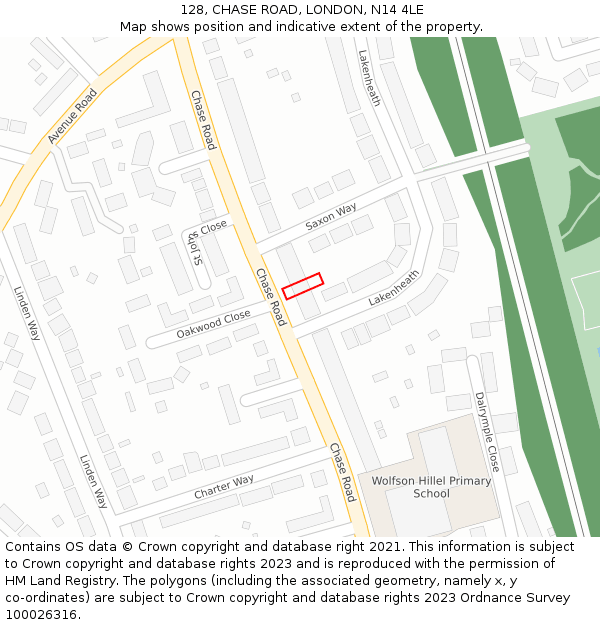 128, CHASE ROAD, LONDON, N14 4LE: Location map and indicative extent of plot