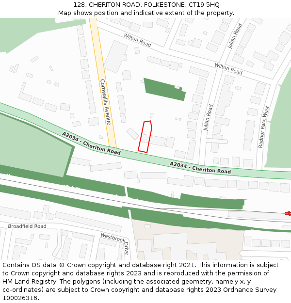 128, CHERITON ROAD, FOLKESTONE, CT19 5HQ: Location map and indicative extent of plot