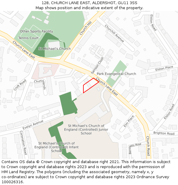 128, CHURCH LANE EAST, ALDERSHOT, GU11 3SS: Location map and indicative extent of plot