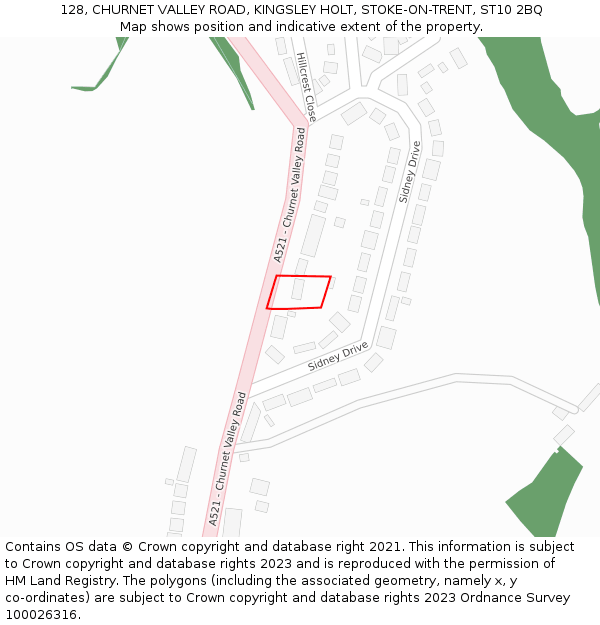128, CHURNET VALLEY ROAD, KINGSLEY HOLT, STOKE-ON-TRENT, ST10 2BQ: Location map and indicative extent of plot