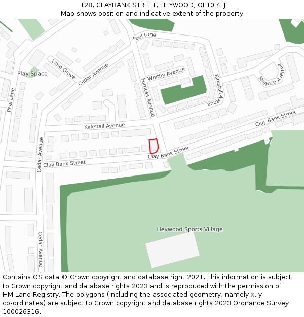 128, CLAYBANK STREET, HEYWOOD, OL10 4TJ: Location map and indicative extent of plot