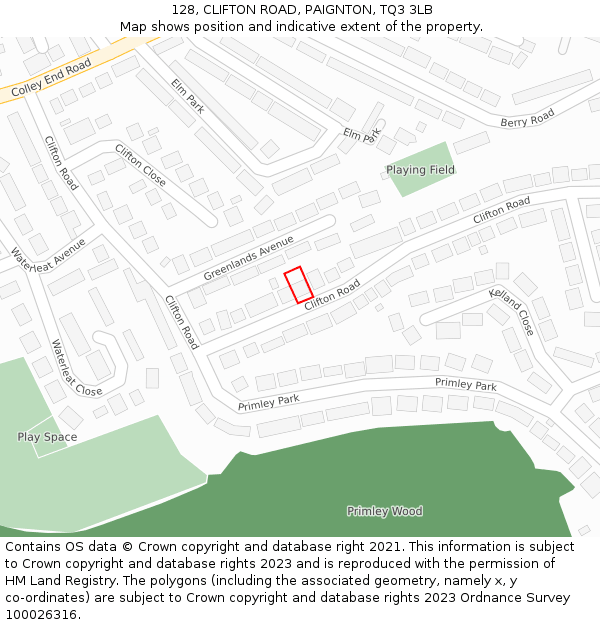 128, CLIFTON ROAD, PAIGNTON, TQ3 3LB: Location map and indicative extent of plot