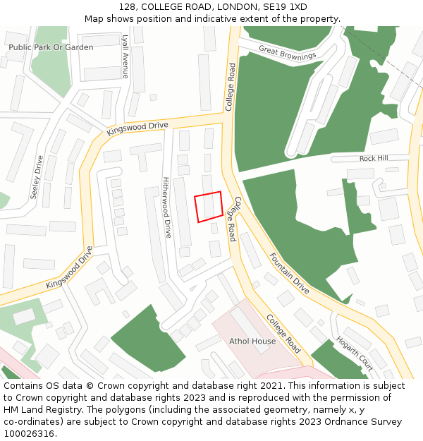 128, COLLEGE ROAD, LONDON, SE19 1XD: Location map and indicative extent of plot