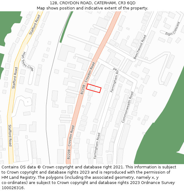 128, CROYDON ROAD, CATERHAM, CR3 6QD: Location map and indicative extent of plot