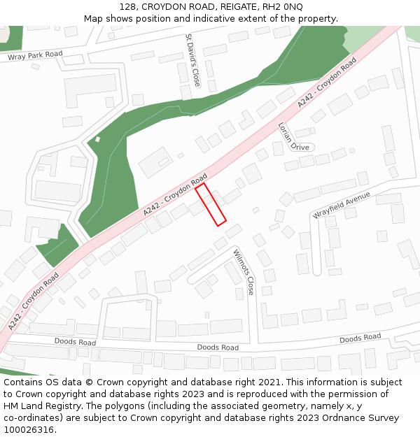 128, CROYDON ROAD, REIGATE, RH2 0NQ: Location map and indicative extent of plot