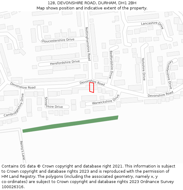 128, DEVONSHIRE ROAD, DURHAM, DH1 2BH: Location map and indicative extent of plot