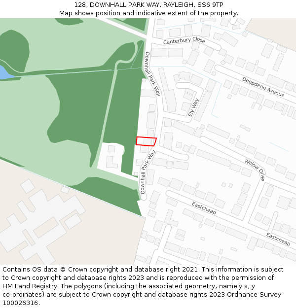 128, DOWNHALL PARK WAY, RAYLEIGH, SS6 9TP: Location map and indicative extent of plot