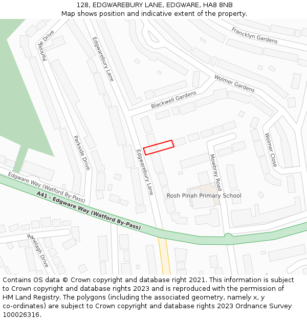 128, EDGWAREBURY LANE, EDGWARE, HA8 8NB: Location map and indicative extent of plot