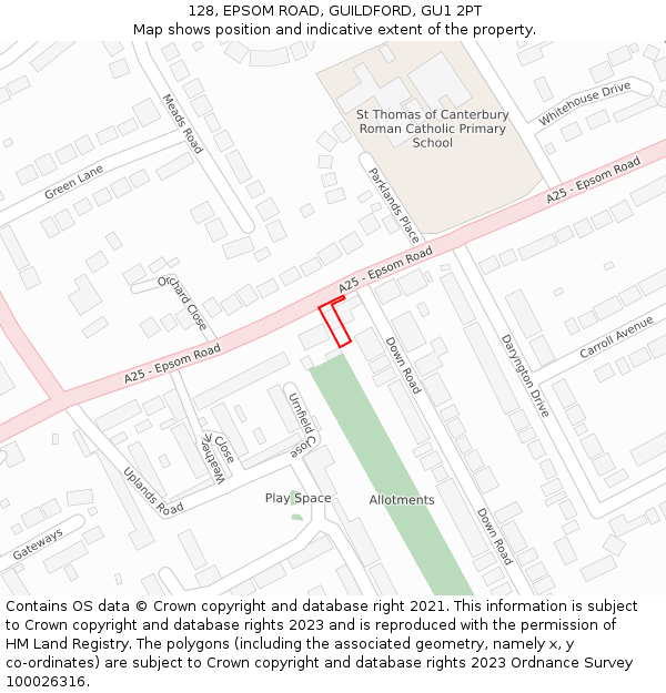 128, EPSOM ROAD, GUILDFORD, GU1 2PT: Location map and indicative extent of plot