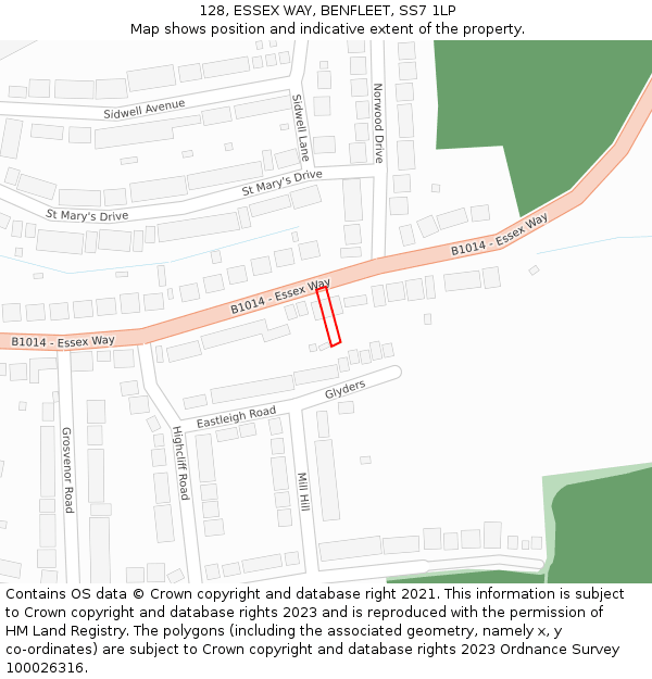 128, ESSEX WAY, BENFLEET, SS7 1LP: Location map and indicative extent of plot
