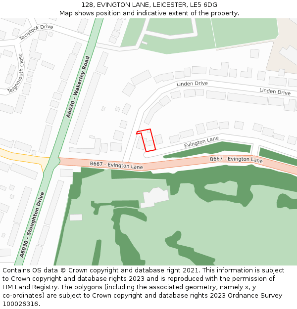 128, EVINGTON LANE, LEICESTER, LE5 6DG: Location map and indicative extent of plot