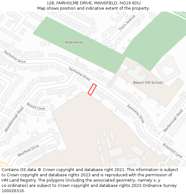 128, FAIRHOLME DRIVE, MANSFIELD, NG19 6DU: Location map and indicative extent of plot