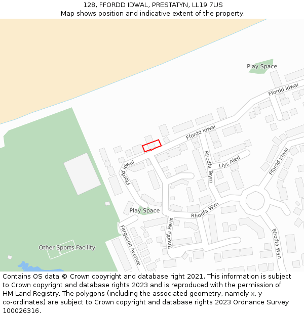 128, FFORDD IDWAL, PRESTATYN, LL19 7US: Location map and indicative extent of plot