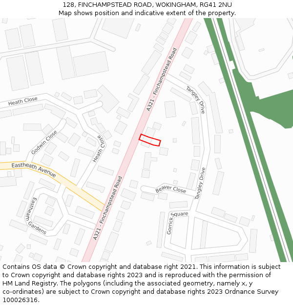 128, FINCHAMPSTEAD ROAD, WOKINGHAM, RG41 2NU: Location map and indicative extent of plot