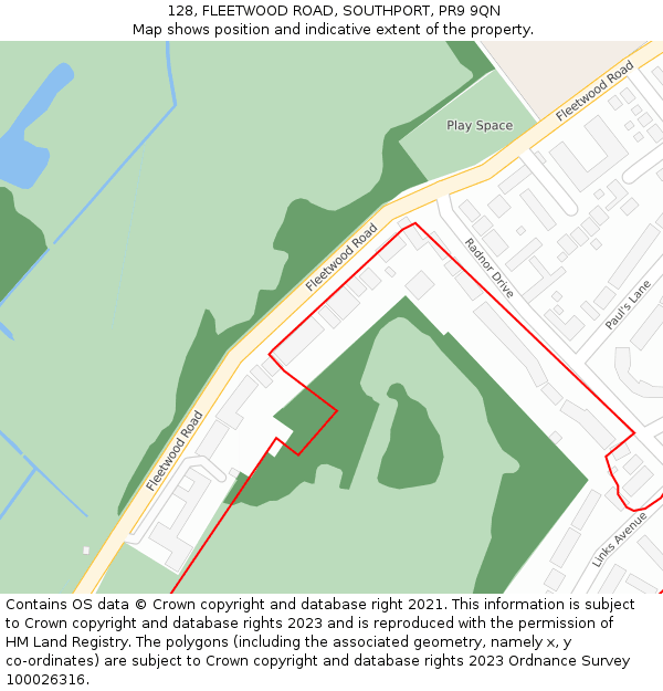 128, FLEETWOOD ROAD, SOUTHPORT, PR9 9QN: Location map and indicative extent of plot