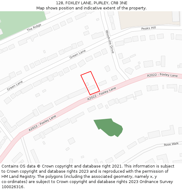 128, FOXLEY LANE, PURLEY, CR8 3NE: Location map and indicative extent of plot