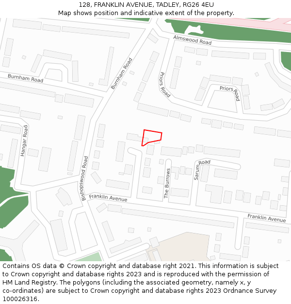 128, FRANKLIN AVENUE, TADLEY, RG26 4EU: Location map and indicative extent of plot