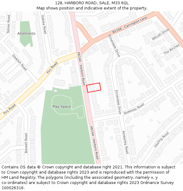 128, HARBORO ROAD, SALE, M33 6QL: Location map and indicative extent of plot