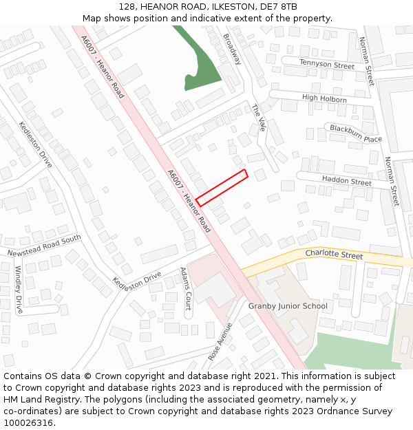 128, HEANOR ROAD, ILKESTON, DE7 8TB: Location map and indicative extent of plot