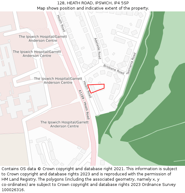 128, HEATH ROAD, IPSWICH, IP4 5SP: Location map and indicative extent of plot