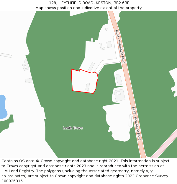 128, HEATHFIELD ROAD, KESTON, BR2 6BF: Location map and indicative extent of plot