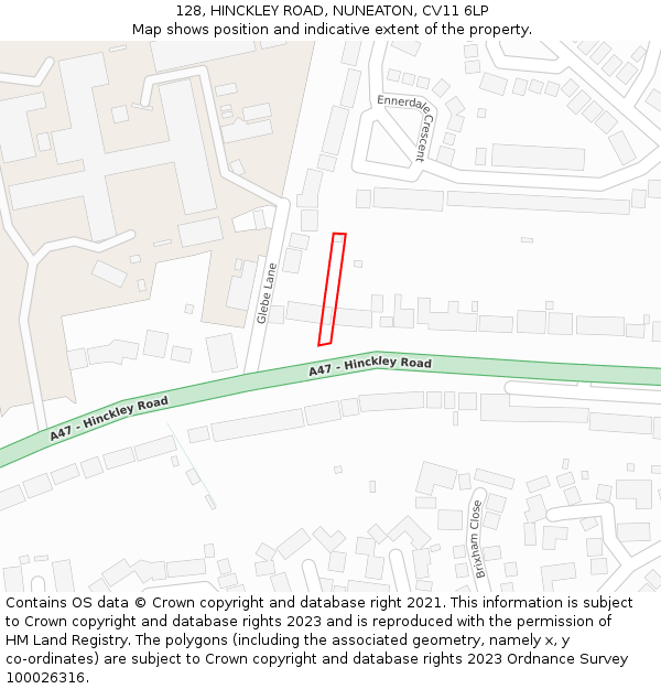 128, HINCKLEY ROAD, NUNEATON, CV11 6LP: Location map and indicative extent of plot