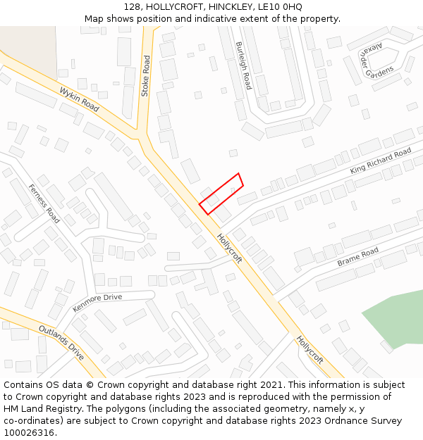 128, HOLLYCROFT, HINCKLEY, LE10 0HQ: Location map and indicative extent of plot