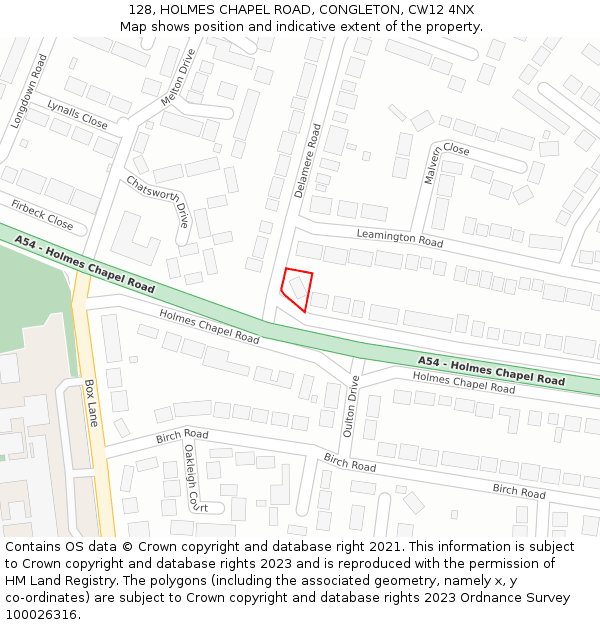 128, HOLMES CHAPEL ROAD, CONGLETON, CW12 4NX: Location map and indicative extent of plot