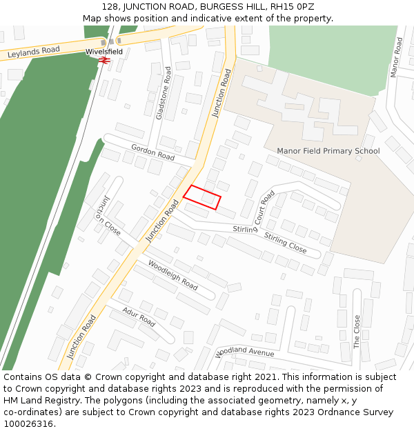 128, JUNCTION ROAD, BURGESS HILL, RH15 0PZ: Location map and indicative extent of plot