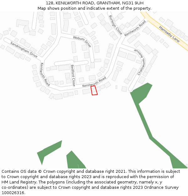 128, KENILWORTH ROAD, GRANTHAM, NG31 9UH: Location map and indicative extent of plot