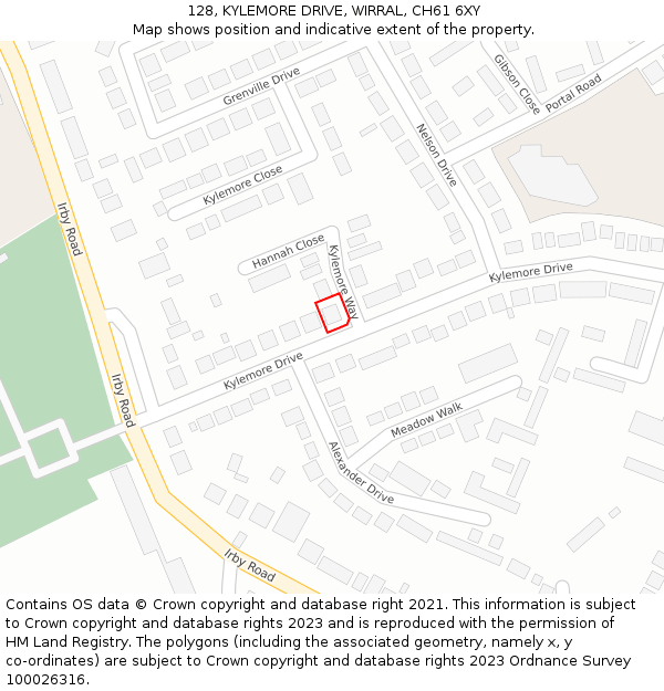 128, KYLEMORE DRIVE, WIRRAL, CH61 6XY: Location map and indicative extent of plot