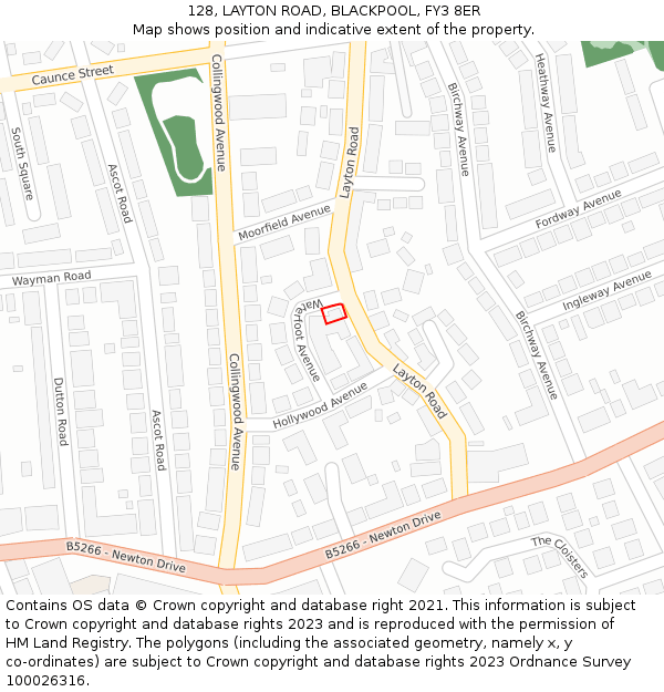 128, LAYTON ROAD, BLACKPOOL, FY3 8ER: Location map and indicative extent of plot